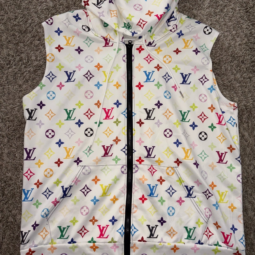 NWOT- Multicolor LV Logo Zip up sleeveless hoodie
